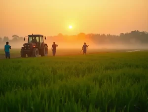 "High-quality tractor parts neatly arranged on a workshop table" "Close-up of precision-engineered tractor components with a rural farm in the background" "Modern red tractor with exposed engine and spare parts near a plowed field"