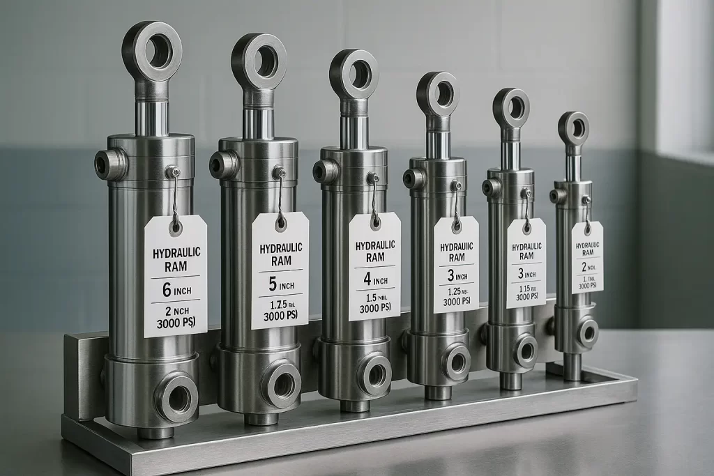 Precision-engineered hydraulic ram cylinders manufactured in India with steel rods and sealing technology, ready for tractors and heavy machinery.
